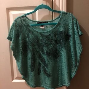 Turquoise feather blouse S